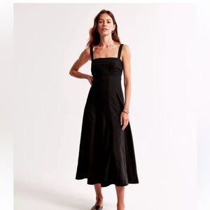 Black Square-Neck A-Line Midi Dress with Double Straps